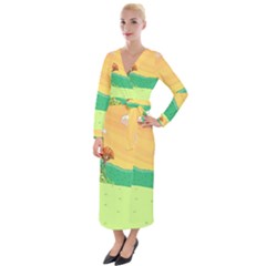 Green Field Illustration Adventure Time Multi Colored Velvet Maxi Wrap Dress by Sarkoni