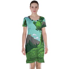 Adventure Time Cartoon Green Color Nature  Sky Short Sleeve Nightdress by Sarkoni