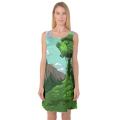 Adventure Time Cartoon Green Color Nature  Sky Sleeveless Satin Nightdress by Sarkoni