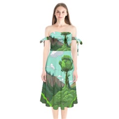 Adventure Time Cartoon Green Color Nature  Sky Shoulder Tie Bardot Midi Dress by Sarkoni