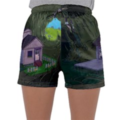 Purple House Cartoon Character Adventure Time Architecture Sleepwear Shorts by Sarkoni