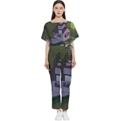 Purple House Cartoon Character Adventure Time Architecture Batwing Lightweight Chiffon Jumpsuit by Sarkoni