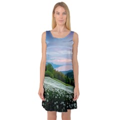 Field Of White Petaled Flowers Nature Landscape Sleeveless Satin Nightdress by Sarkoni