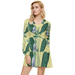 Botanical Plants Green Tiered Long Sleeve Mini Dress by Sarkoni