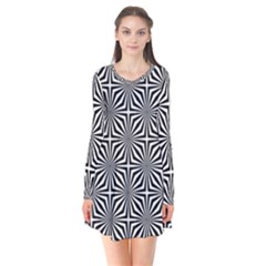 Background Pattern Halftone Black White Long Sleeve V-neck Flare Dress by Pakjumat