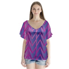 Geometric Background Abstract V-neck Flutter Sleeve Top by Pakjumat