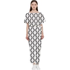 Black Pattern Halftone Wallpaper Batwing Lightweight Chiffon Jumpsuit by Apen