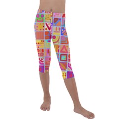 Colourful Abstract Shapes Kids  Lightweight Velour Capri Leggings  by Pakjumat