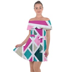 Pattern Geometric Decor Backdrop Off Shoulder Velour Dress by Modalart