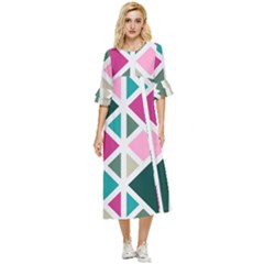 Pattern Geometric Decor Backdrop Double Cuff Midi Dress by Modalart