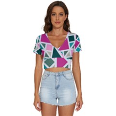 Pattern Geometric Decor Backdrop V-neck Crop Top by Modalart