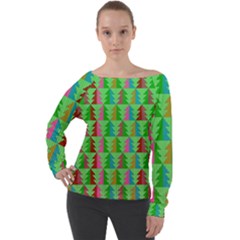 Christmas Background Paper Off Shoulder Long Sleeve Velour Top by Modalart