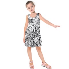 Roses Bouquet Flowers Sketch Kids  Sleeveless Dress by Modalart