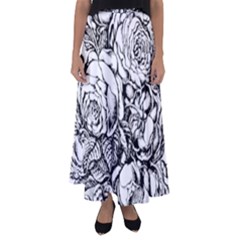 Roses Bouquet Flowers Sketch Flared Maxi Skirt by Modalart