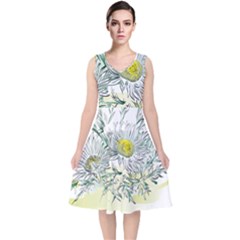 Thistle Alpine Flower Flower Plant V-neck Midi Sleeveless Dress  by Modalart