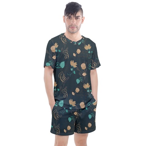 Flower Leaves Pattern Seamless Men s Mesh T-shirt And Shorts Set by Bedest