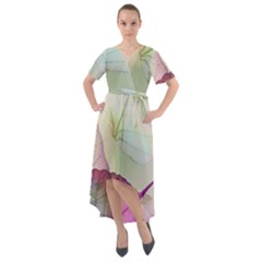 Leaf Desenho Micro Front Wrap High Low Dress by Bedest