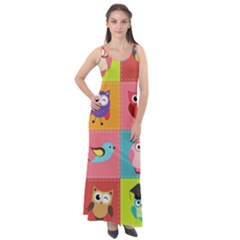 Owls Pattern Abstract Art Desenho Vector Cartoon Sleeveless Velour Maxi Dress by Bedest