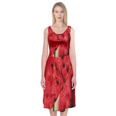 Watermelon Fruit Green Red Midi Sleeveless Dress by Bedest