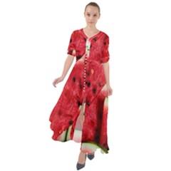 Watermelon Fruit Green Red Waist Tie Boho Maxi Dress by Bedest