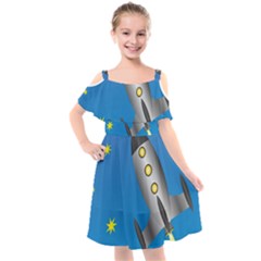 Rocket Spaceship Space Travel Nasa Kids  Cut Out Shoulders Chiffon Dress by Ravend