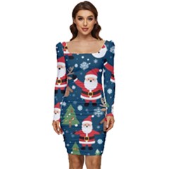 Christmas Decoration Women Long Sleeve Ruched Stretch Jersey Dress by Ravend