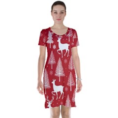 Christmas Tree Deer Pattern Red Short Sleeve Nightdress by Ravend