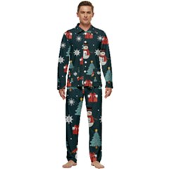 Snowmen Christmas Trees Men s Long Sleeve Velvet Pocket Pajamas Set by Ravend