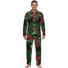 Flower Floral Pattern Christmas Men s Long Sleeve Velvet Pocket Pajamas Set by Ravend