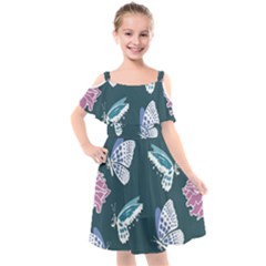 Butterfly Pattern Dead Death Rose Kids  Cut Out Shoulders Chiffon Dress by Ravend