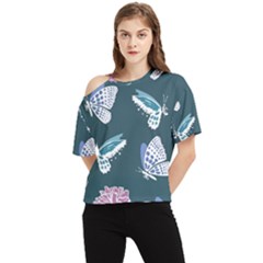 Butterfly Pattern Dead Death Rose One Shoulder Cut Out T-shirt by Ravend