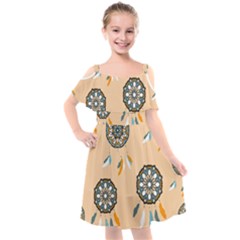 Dreamcatcher Pattern Pen Background Kids  Cut Out Shoulders Chiffon Dress by Ravend