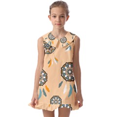 Dreamcatcher Pattern Pen Background Kids  Pilgrim Collar Ruffle Hem Dress by Ravend