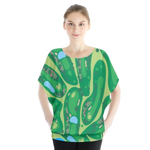 Golf Course Par Golf Course Green Batwing Chiffon Blouse by Ravend