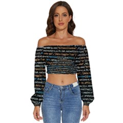 Close Up Code Coding Computer Long Sleeve Crinkled Weave Crop Top by Amaryn4rt