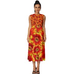 Gerbera Flowers Blossom Bloom Sleeveless Round Neck Midi Dress by Amaryn4rt