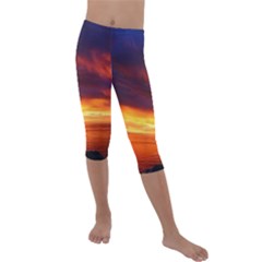 Sunset The Pacific Ocean Evening Kids  Lightweight Velour Capri Leggings  by Amaryn4rt