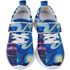 Starry Night In New York Van Gogh Manhattan Chrysler Building And Empire State Building Kids  Velcro Strap Shoes by Modalart