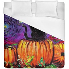 Halloween Art Starry Night Hallows Eve Black Cat Pumpkin Duvet Cover (king Size) by Modalart