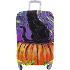 Halloween Art Starry Night Hallows Eve Black Cat Pumpkin Luggage Cover (large) by Modalart