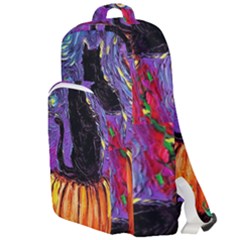 Halloween Art Starry Night Hallows Eve Black Cat Pumpkin Double Compartment Backpack by Modalart