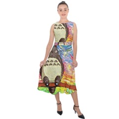 Totoro Starry Night Art Van Gogh Parody Midi Tie-back Chiffon Dress by Modalart