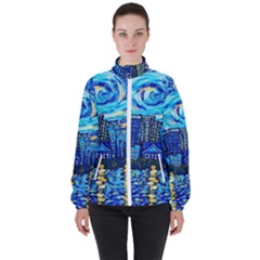 Starry Night Van Gogh Painting Art City Scape Women s High Neck Windbreaker by Modalart