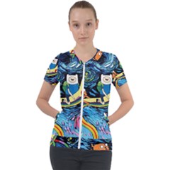 Adventure Time Art Starry Night Van Gogh Short Sleeve Zip Up Jacket by Modalart