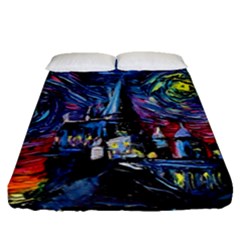 Castle Hogwarts Starry Night Print Van Gogh Parody Fitted Sheet (queen Size) by Modalart