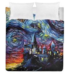 Castle Hogwarts Starry Night Print Van Gogh Parody Duvet Cover Double Side (queen Size) by Modalart