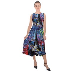 Castle Hogwarts Starry Night Print Van Gogh Parody Midi Tie-back Chiffon Dress by Modalart