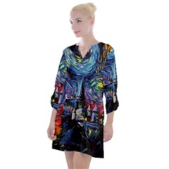 Castle Hogwarts Starry Night Print Van Gogh Parody Open Neck Shift Dress by Modalart