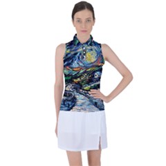 The Great Wall Nature Painting Starry Night Van Gogh Women s Sleeveless Polo T-shirt by Modalart