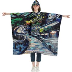 The Great Wall Nature Painting Starry Night Van Gogh Women s Hooded Rain Ponchos by Modalart